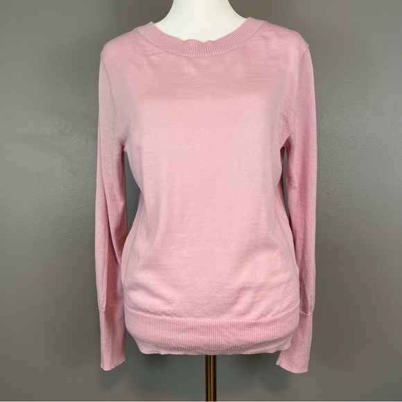 J. Crew Size Medium Pink Lilac Open Back-Tie Merino Wool Sweater Shirt Crewneck - Picture 1 of 8
